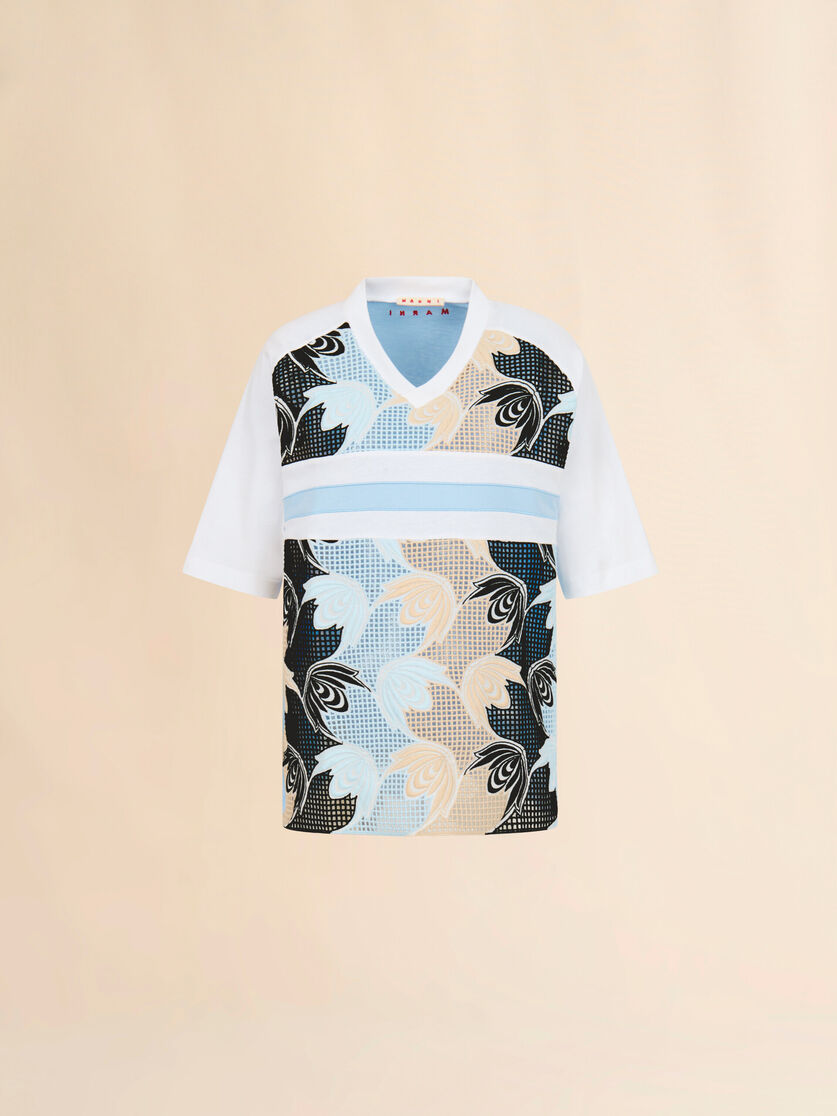 stutterheim x marni White cotton T-shirt with broderie anglaise front
