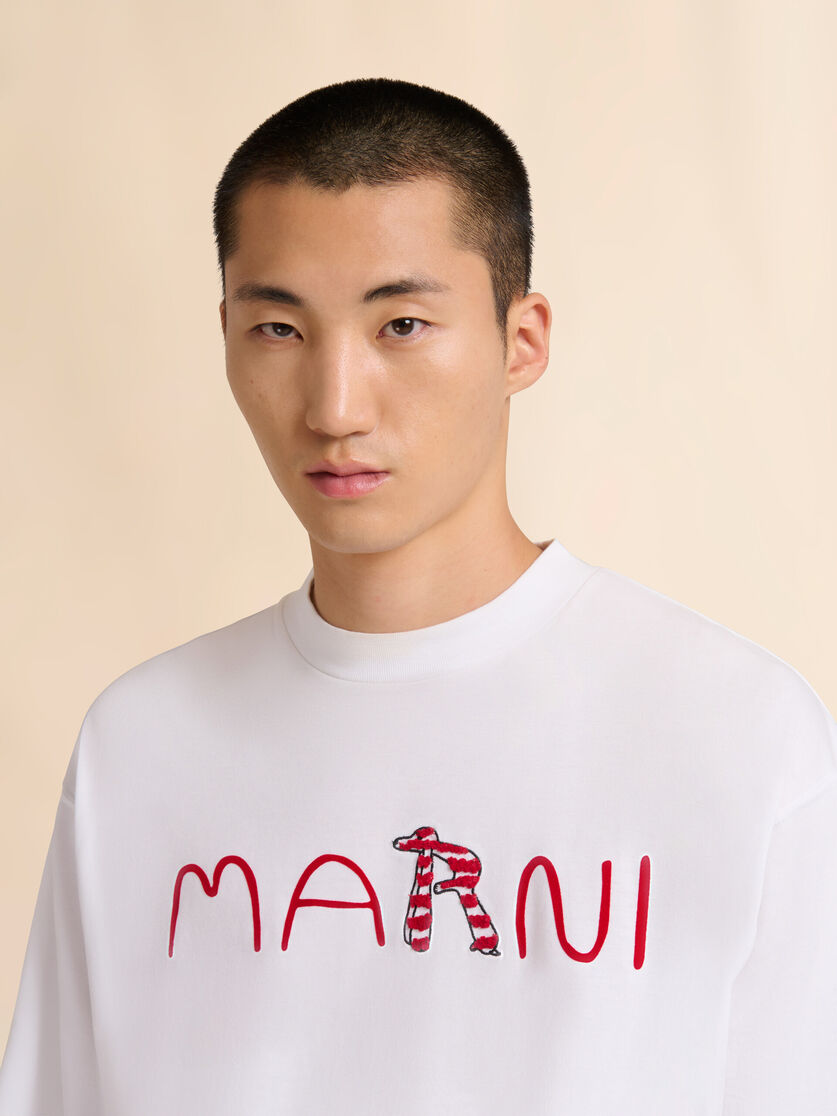 Stutterheim X Marni White Cotton T-shirt With Flocked Marni Animal Alphabet Logo