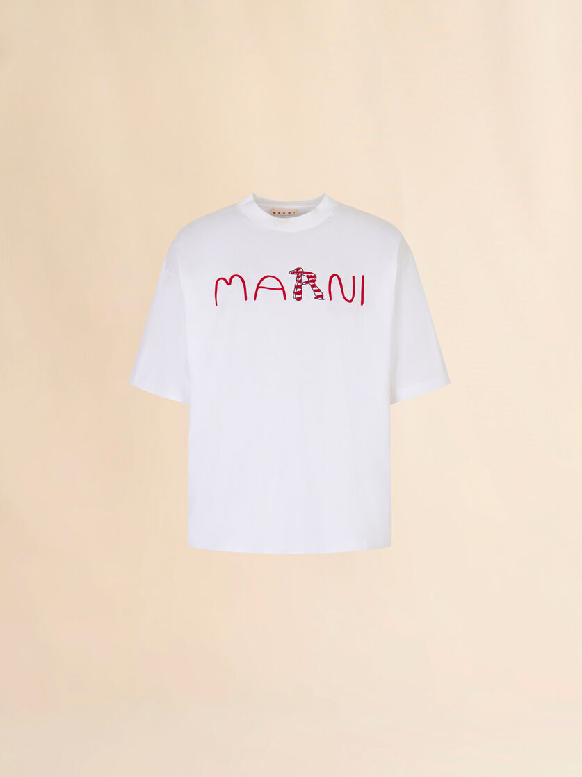 stutterheim x marni White cotton T-shirt with flocked Marni Animal Alphabet logo