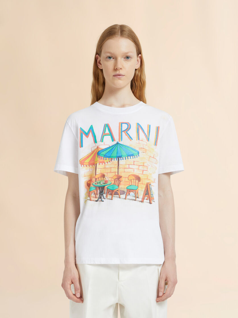 Stutterheim X Marni White Cotton T-shirt With Marni Bar Postcard Print