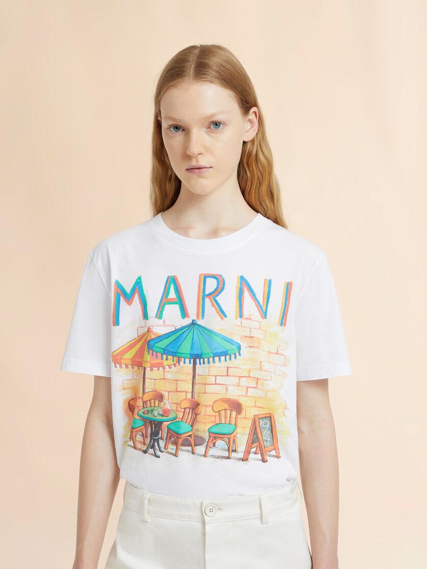 Stutterheim X Marni White Cotton T-shirt With Marni Bar Postcard Print