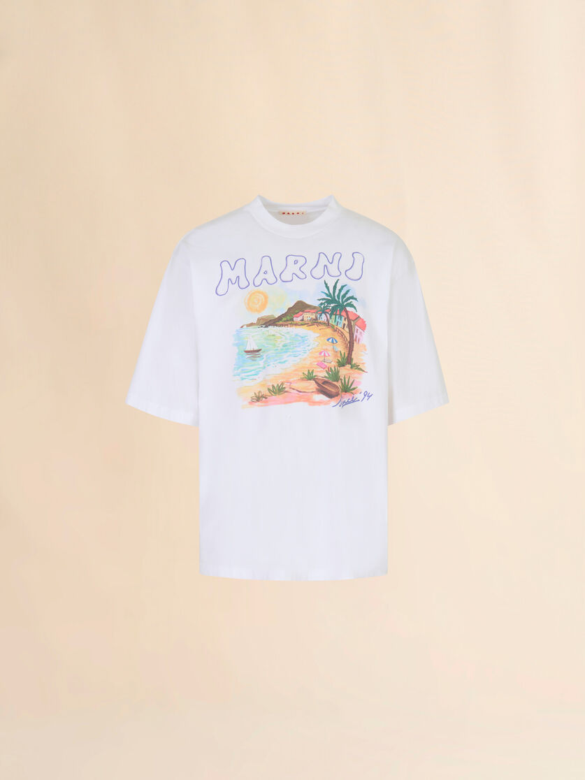 stutterheim x marni White cotton T-shirt with Marni Beach postcard print