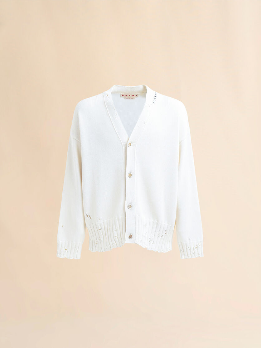 stutterheim x marni White dishevelled cotton cardigan with Marni Mending