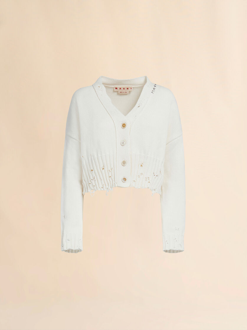 stutterheim x marni White dishevelled cotton cropped cardigan