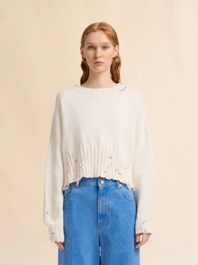 Stutterheim X Marni White Dishevelled Cotton Cropped Jumper