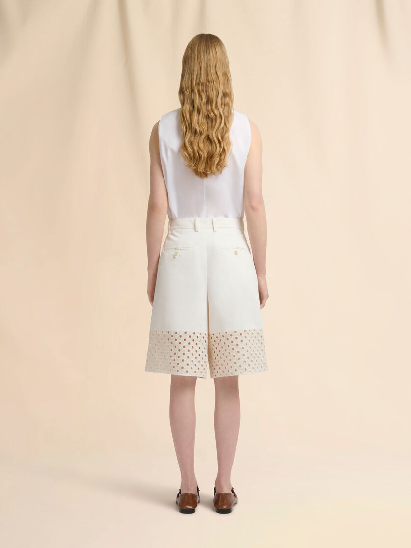 Stutterheim X Marni White Gabardine Shorts With Broderie Anglaise Panels