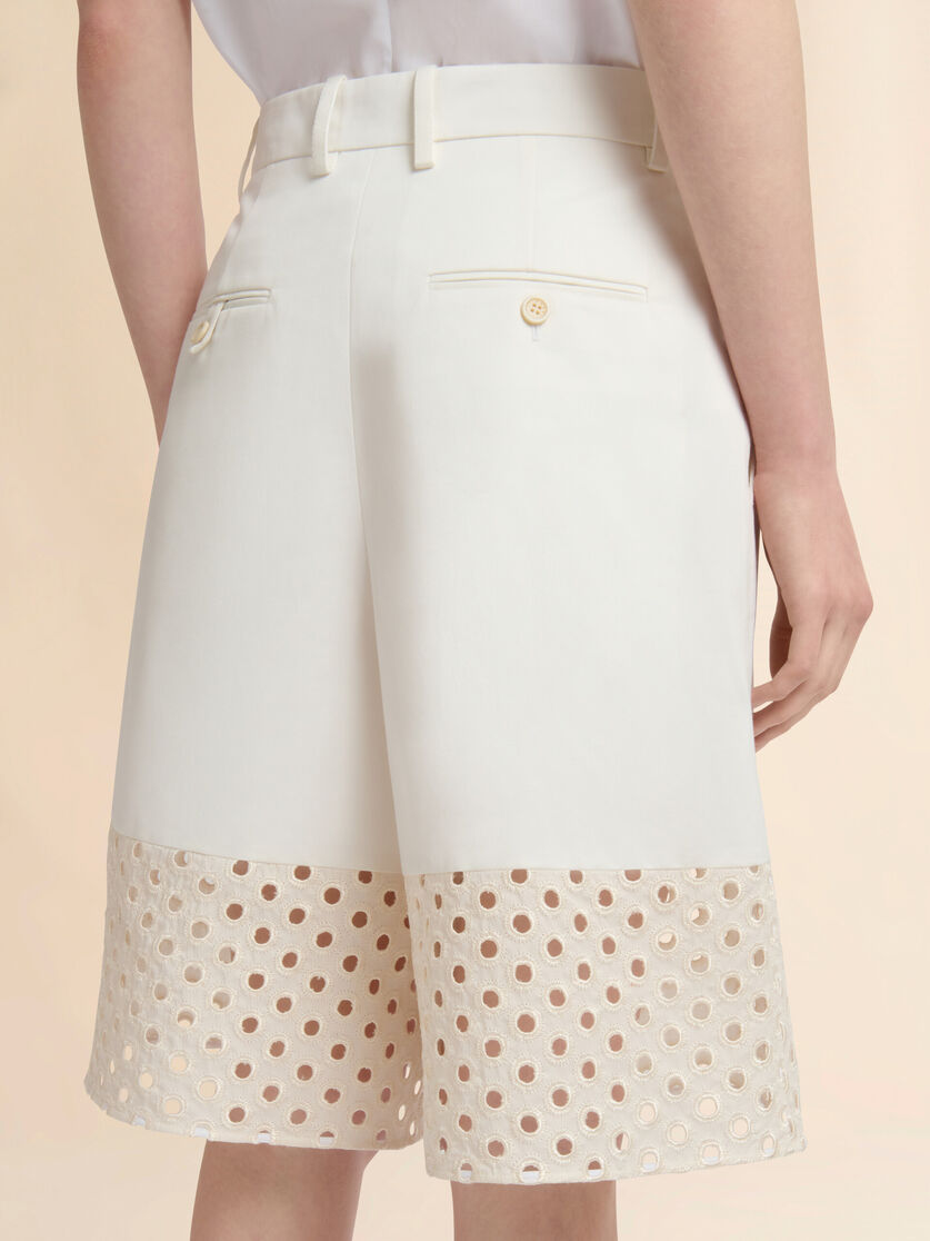 Stutterheim X Marni White Gabardine Shorts With Broderie Anglaise Panels