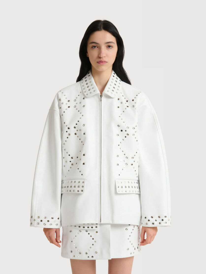 Stutterheim X Marni White Leather Jacket With Studs
