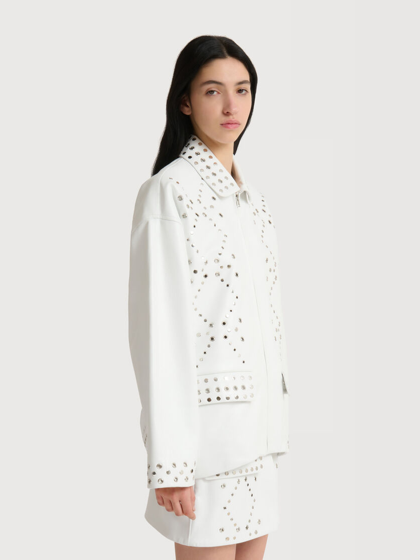 Stutterheim X Marni White Leather Jacket With Studs