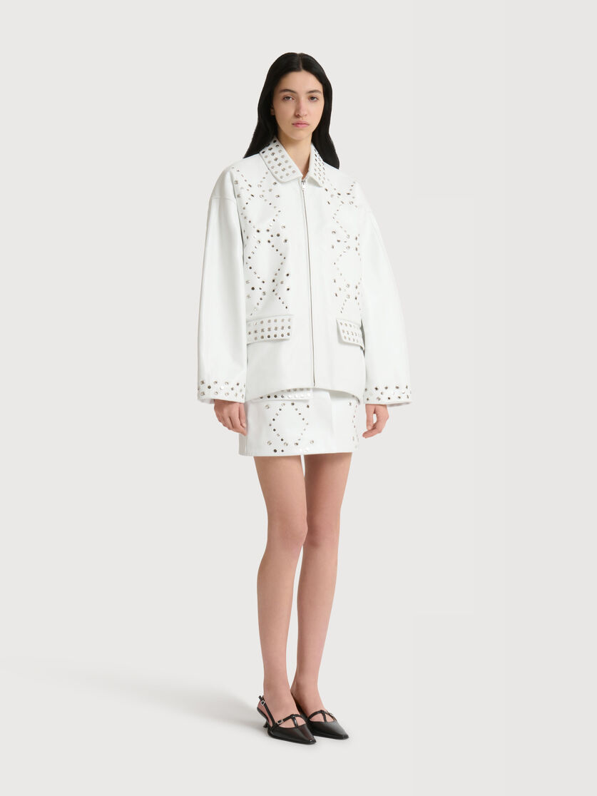 Stutterheim X Marni White Leather Mini Skirt With Studs