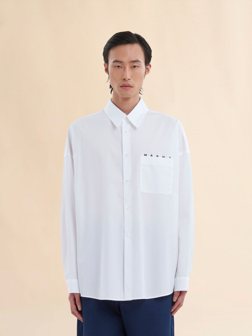 Stutterheim X Marni White Organic Poplin Shirt With Peeping Marni Logo