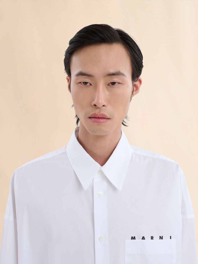 Stutterheim X Marni White Organic Poplin Shirt With Peeping Marni Logo