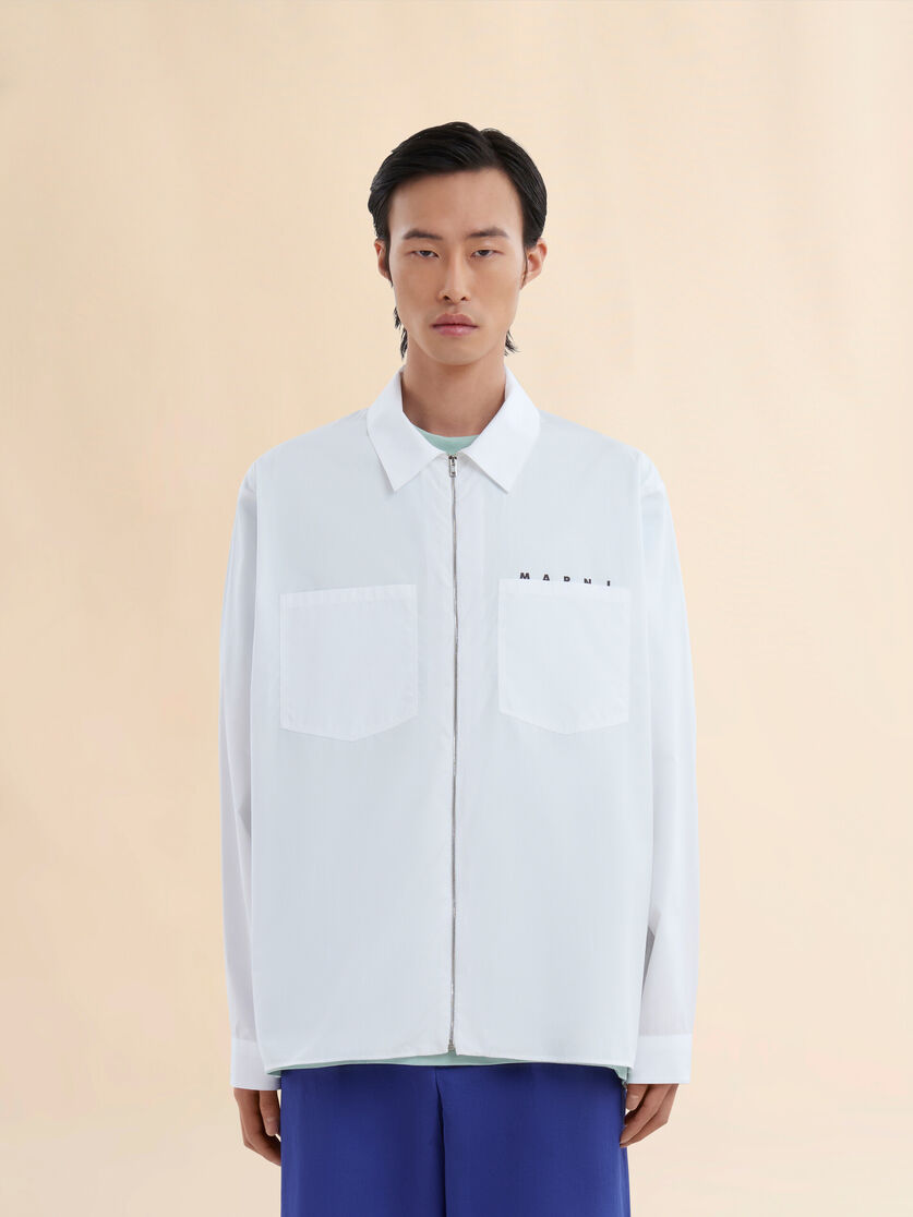 Stutterheim X Marni White Organic Poplin Zip Shirt With Hidden Logo