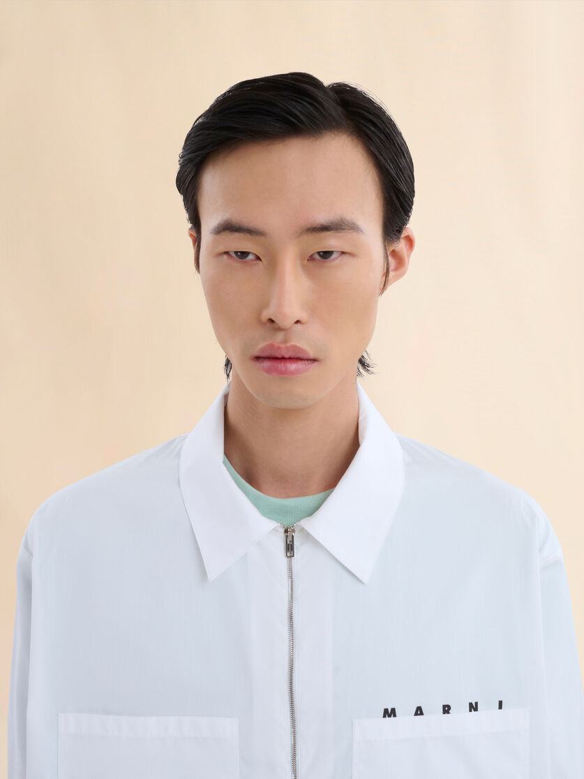 Stutterheim X Marni White Organic Poplin Zip Shirt With Hidden Logo