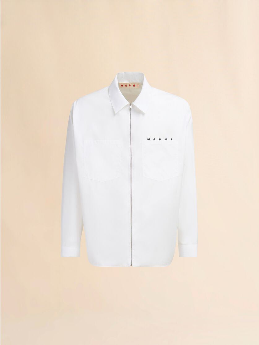 stutterheim x marni White organic poplin zip shirt with hidden logo