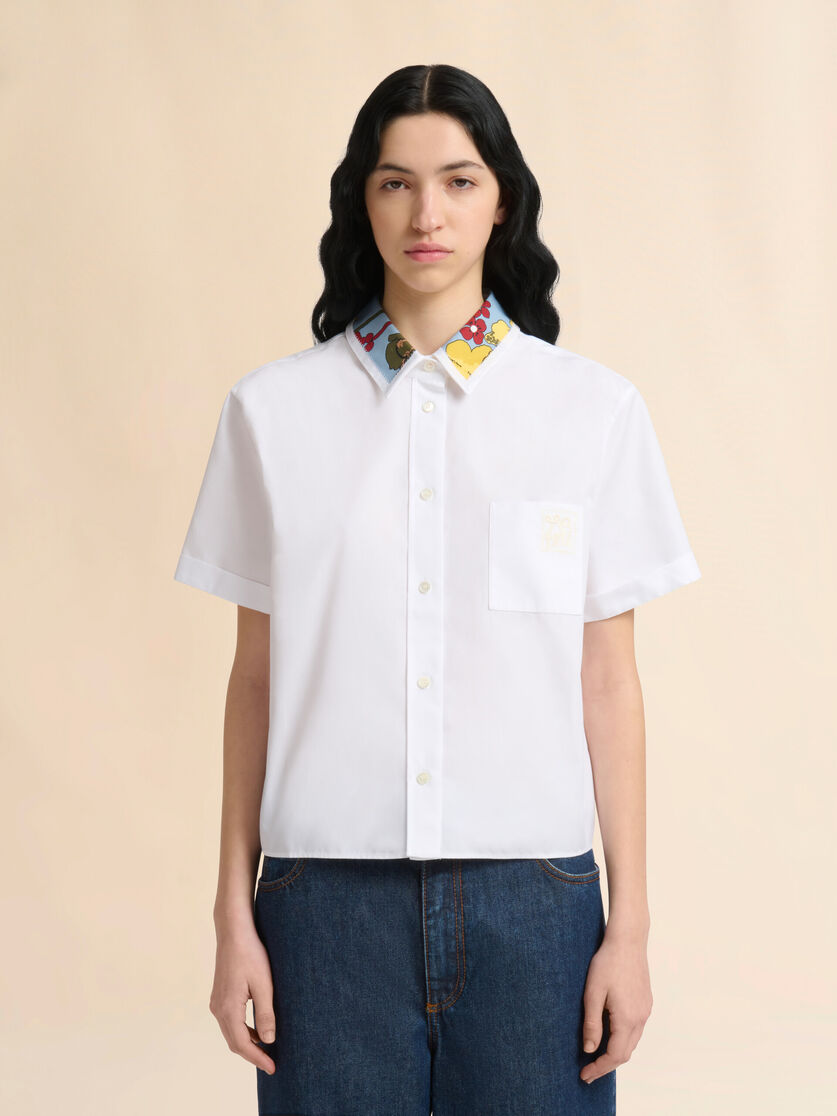 Stutterheim X Marni White Poplin Cropped Shirt With Melodia Collar
