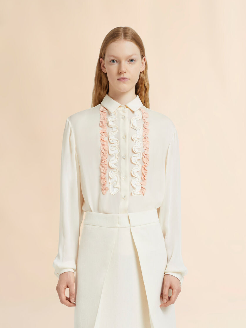 Stutterheim X Marni White Silk Georgette Shirt With Ruffles
