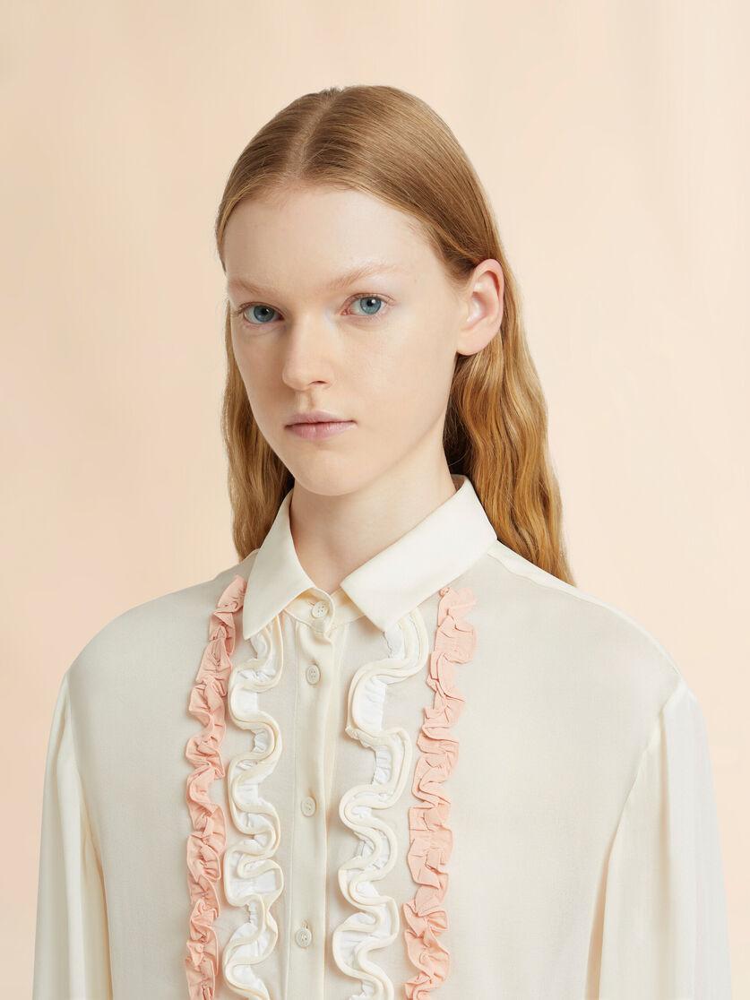 Stutterheim X Marni White Silk Georgette Shirt With Ruffles