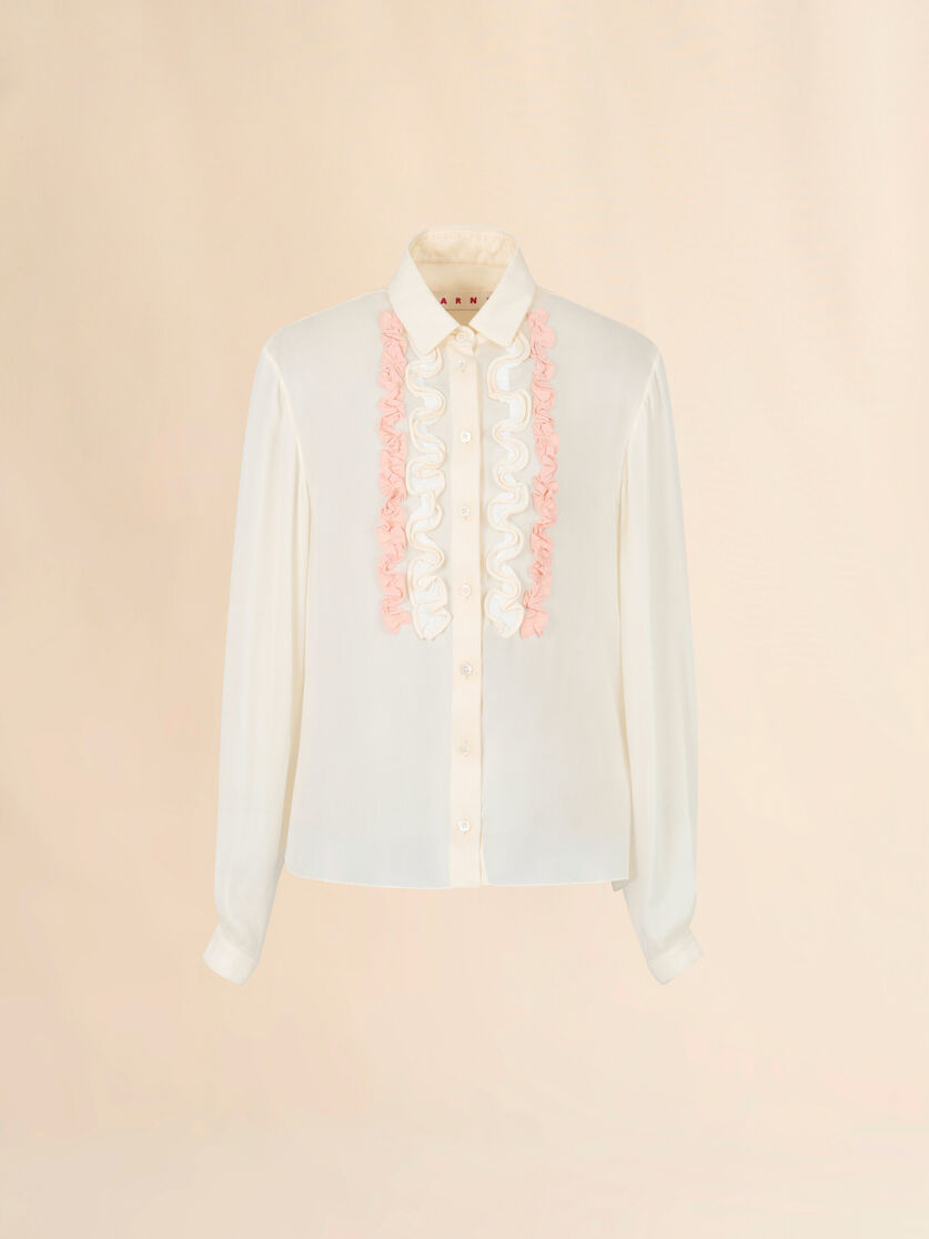 stutterheim x marni White silk georgette shirt with ruffles