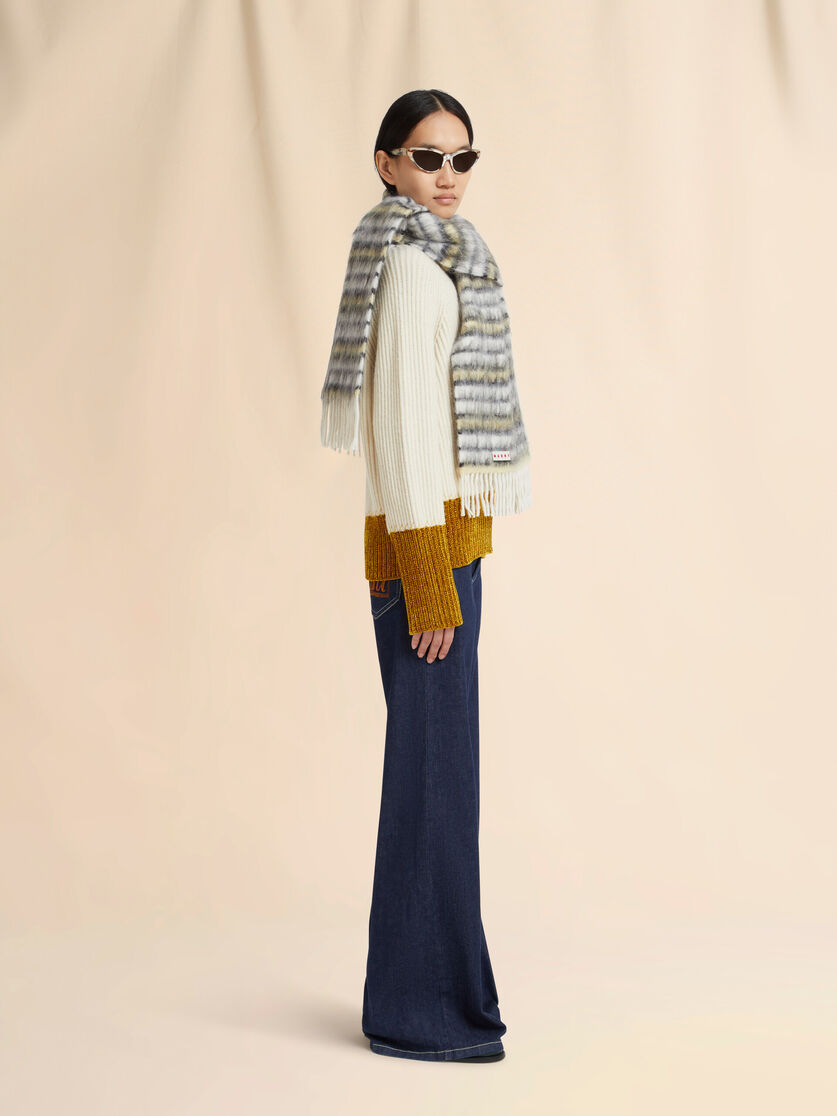 Stutterheim X Marni White Wool And Mohair Scarf With Striped Pattern