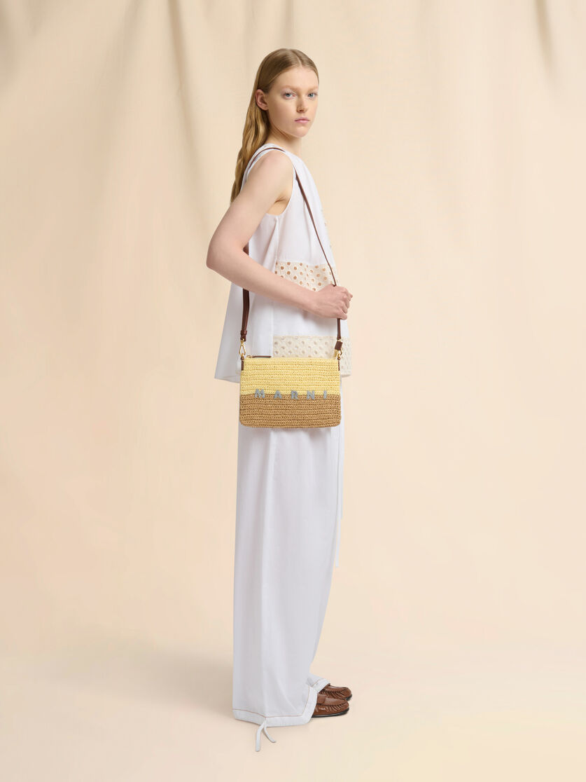 Stutterheim X Marni Yellow And Brown Paper Raffia Seaside Pouch