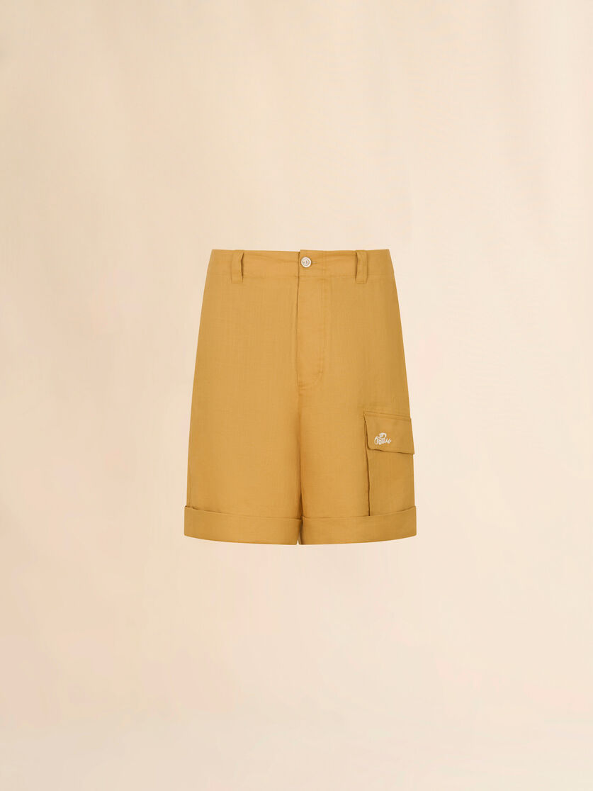 stutterheim x marni Yellow ramie cargo shorts with Marni Wave logo