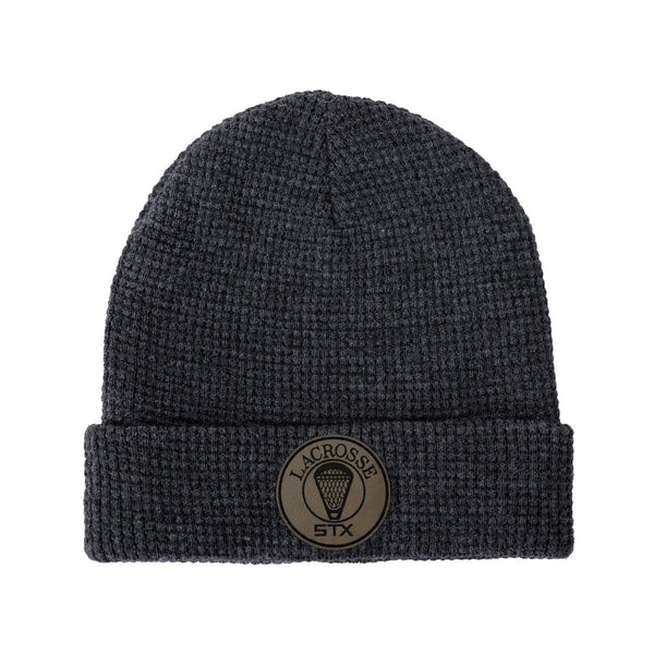 stx Gray Knit Hat with Leather STX Patch