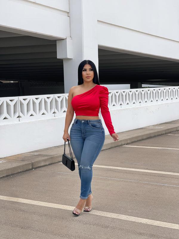 style & co Satin Love Top - Red