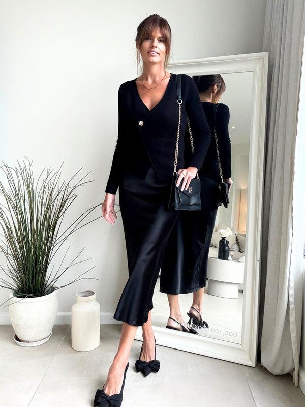 Style Cheat 2 In 1 Knitted Waistcoat Satin Skirt Dress