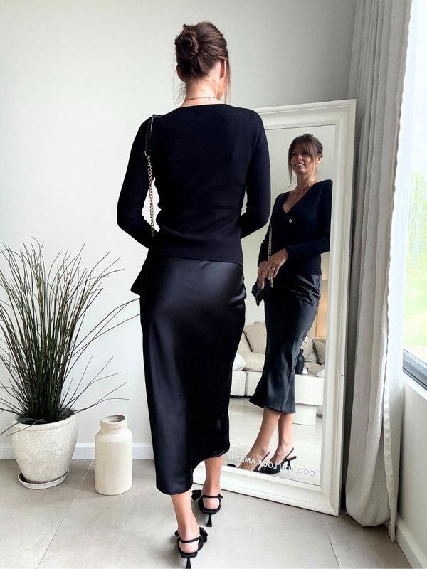 Style Cheat 2 In 1 Knitted Waistcoat Satin Skirt Dress