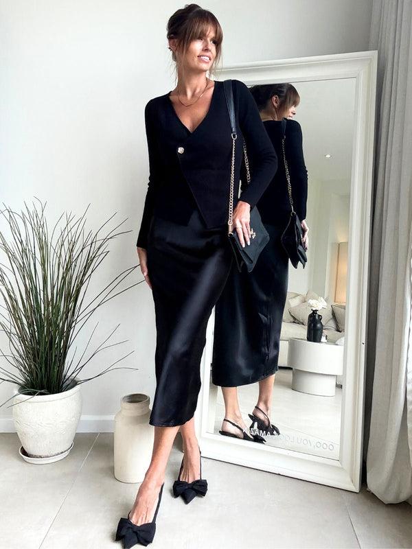 style cheat 2 in 1 Knitted Waistcoat Satin Skirt Dress