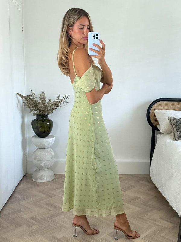 Style Cheat Brylee Cowl Neck Cold Shoulder Midaxi Dress In Sage & Gold