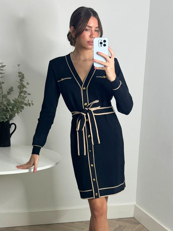 style cheat Calla Contrast Detail Knit Mini Dress in Black & Nude