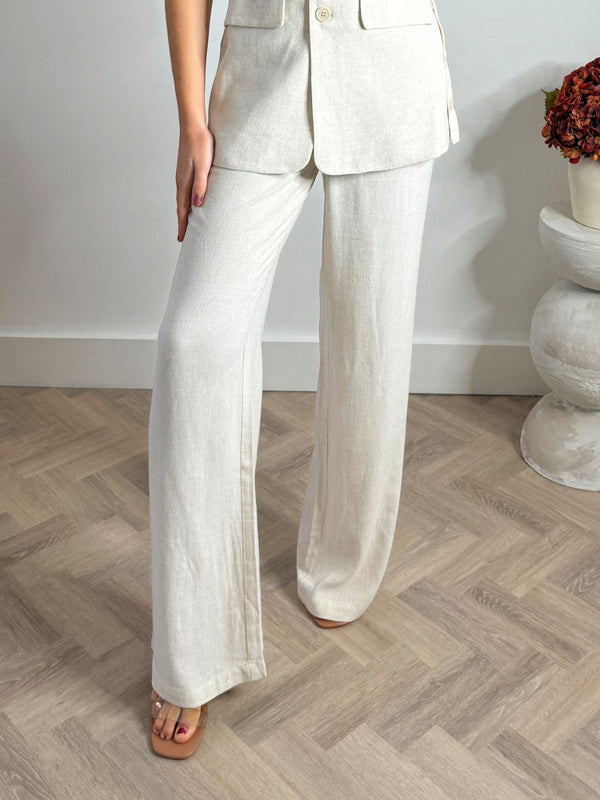 Style Cheat Claire Linen Straight Leg Trouser In Neutral