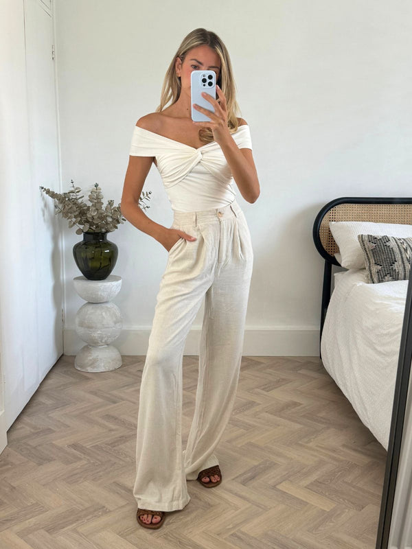 Style Cheat Claire Linen Straight Leg Trouser In Neutral