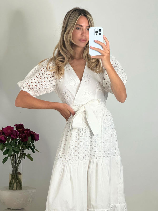 Style Cheat Claudia Puff Sleeve Broderie Midaxi Dress In White