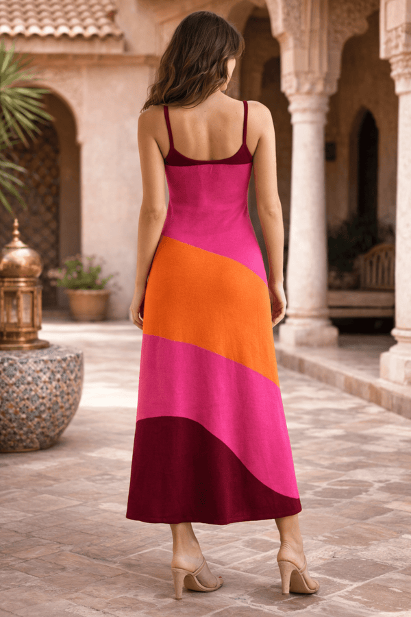 Style Cheat Colourblock Strappy Knitted Midi Dress In Orange & Pink