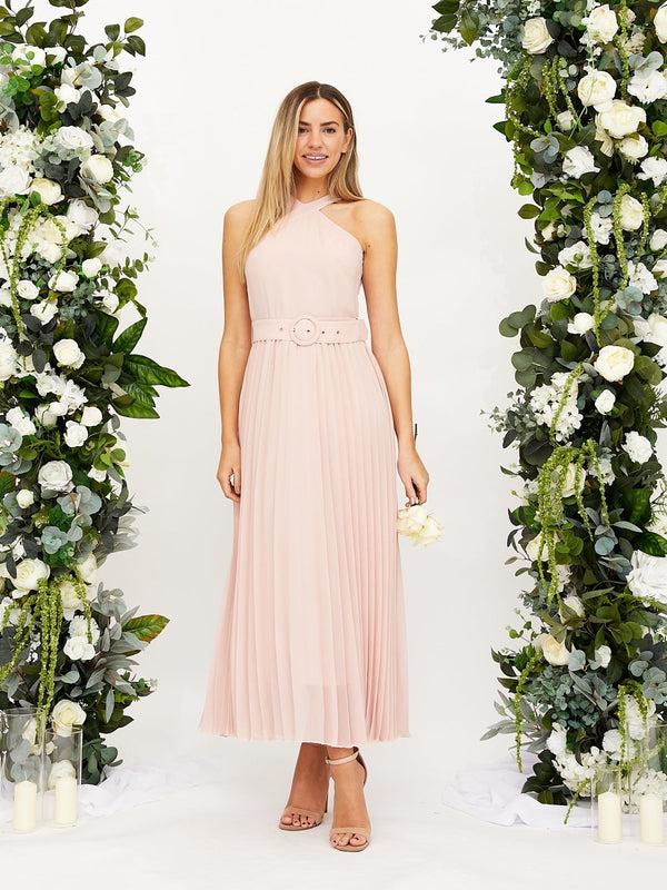 style cheat Cross Neck Pleated Midaxi Chiffon Dress