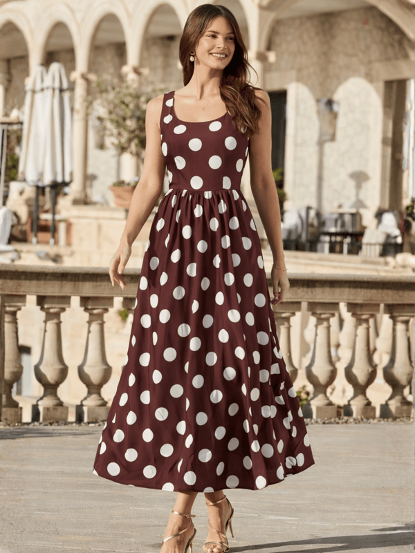 style cheat Davica Chocolate Brown and Cream Polka Dot Midi Dress