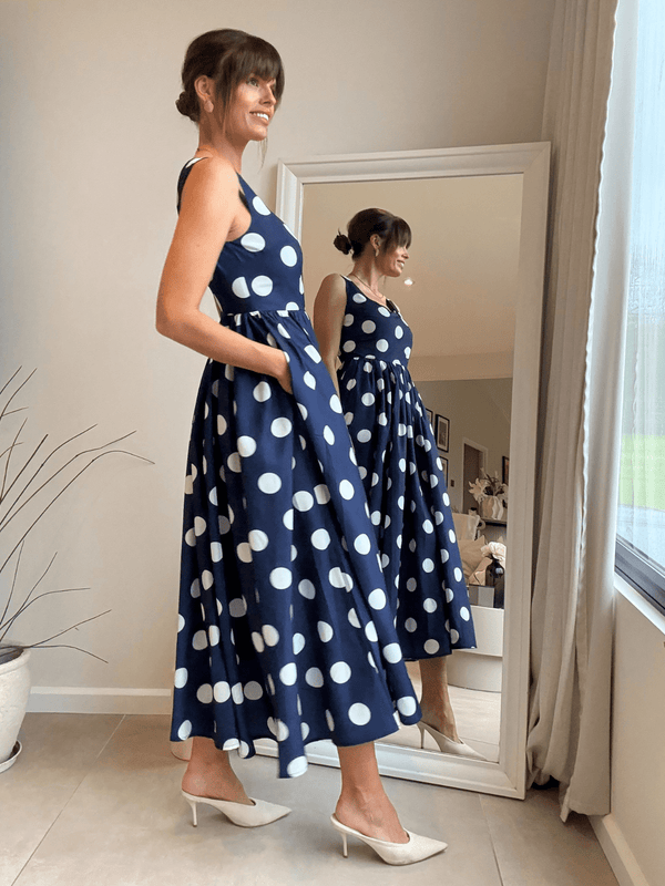 Style Cheat Davica Navy And White Polka Dot Midi Dress
