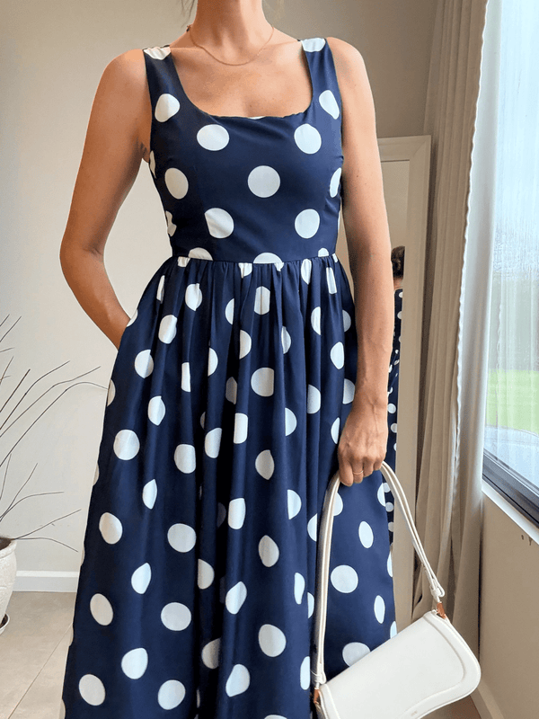 Style Cheat Davica Navy And White Polka Dot Midi Dress