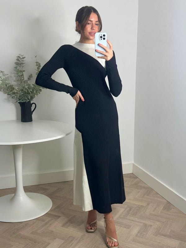 Style Cheat Edita Knitted Colourblock Dress In Mono