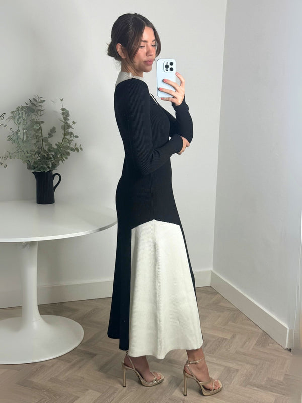 Style Cheat Edita Knitted Colourblock Dress In Mono