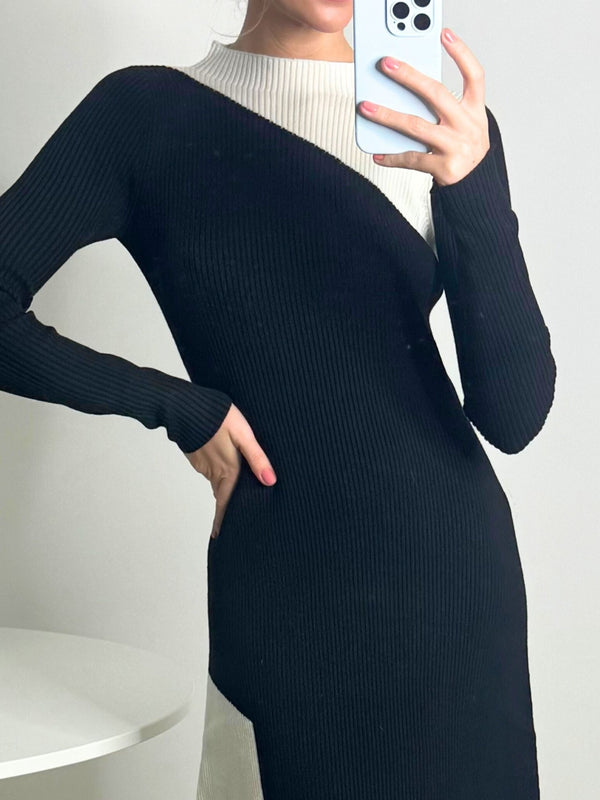 Style Cheat Edita Knitted Colourblock Dress In Mono