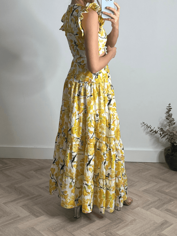 Style Cheat Indie Cut Out Frill Maxi Dress In Lemon Floral