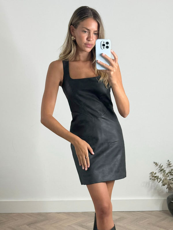 Style Cheat Jada Square Neck PU Mini Dress In Black