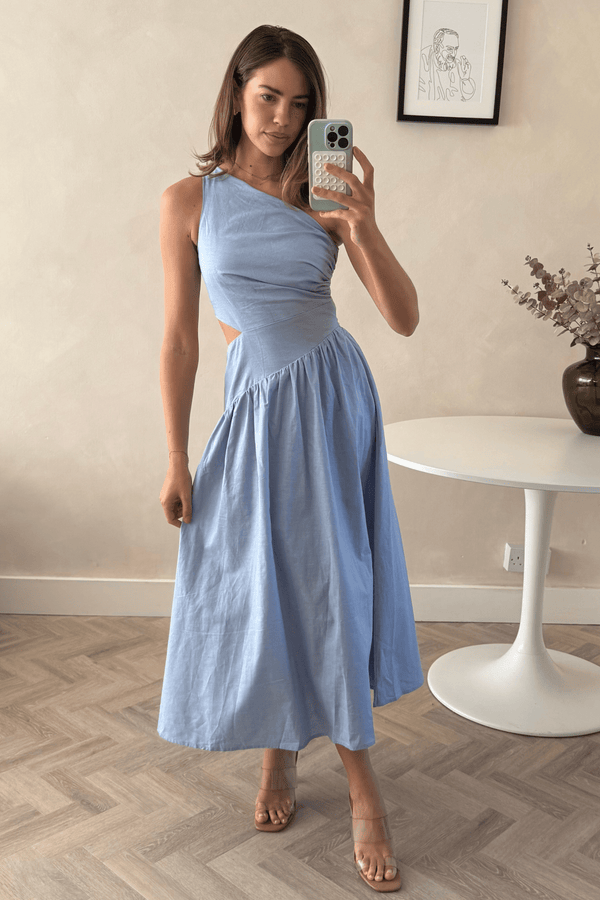 Style Cheat Jasmine Cut Out One Shoulder Dress In Baby Blue