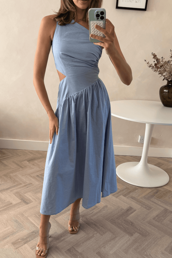 Style Cheat Jasmine Cut Out One Shoulder Dress In Baby Blue
