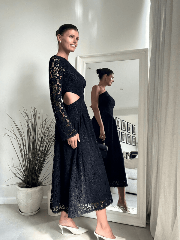 Style Cheat Jasmine Cut Out One Shoulder Dress In Black Lace