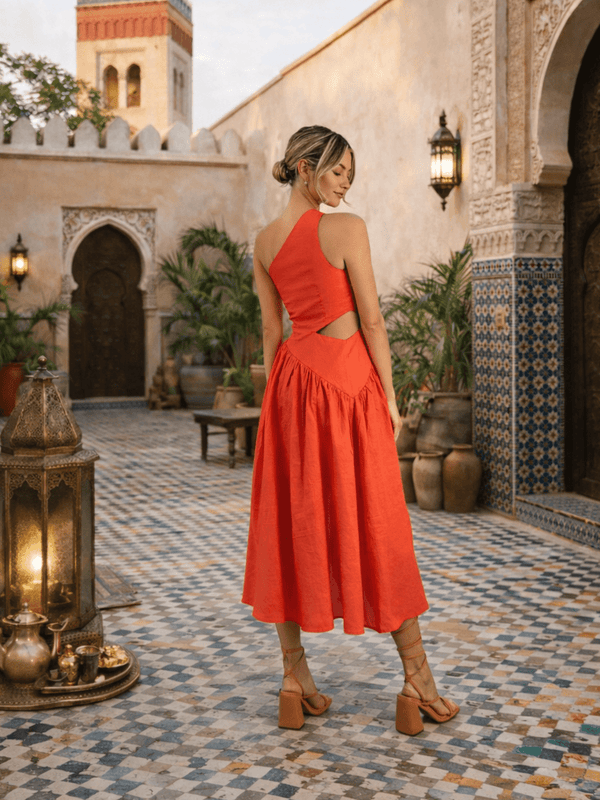 Style Cheat Jasmine Cut Out One Shoulder Dress In Coral